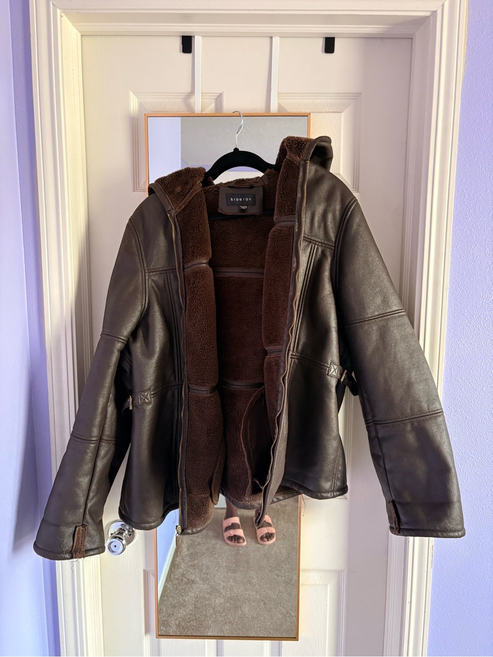 Braetan Brown Faux-Shearling Hooded Leather Jacket